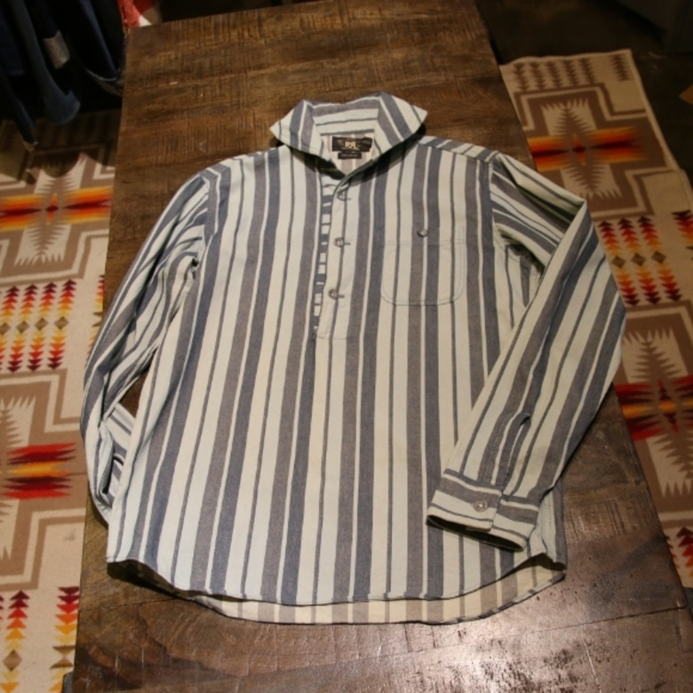 RRL stripe shawl collar shirt