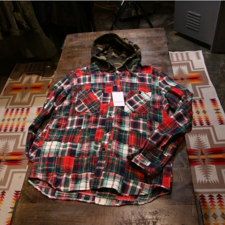 sophnet PATCH WORK FLANNEL CHECK HOODED SHIRT